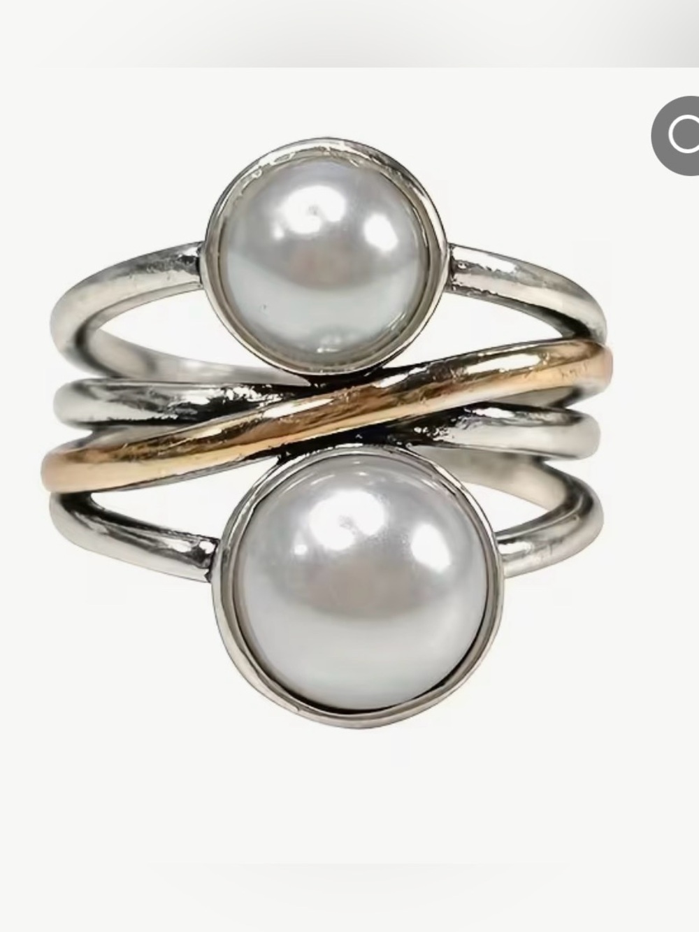 Source Unknown Two-Pearl Mixed Metal Stack Ring - White Pearls B - Picture 2 of 5